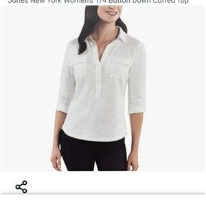 Jones NY Womens 1/4 button down Cuffed Top White L
